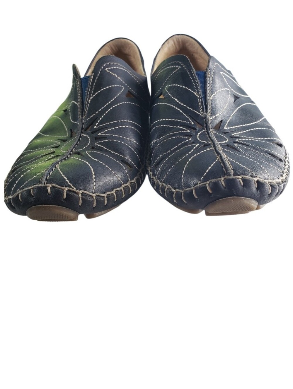 Pikolinos Jerez Ocean Navy Driving Moccasins Cutouts Embroidered Top Stiched 39